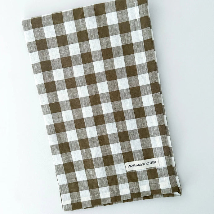 Pure French Linen Tea Towel (Olive Gingham)