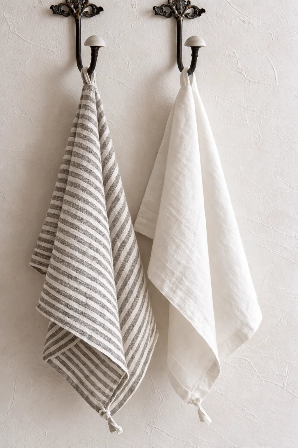 Pure French Linen Tea Towel  - Grey Stripe
