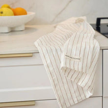 Load image into Gallery viewer, Pure French Linen Tea Towel (Toffee Pinstripes)