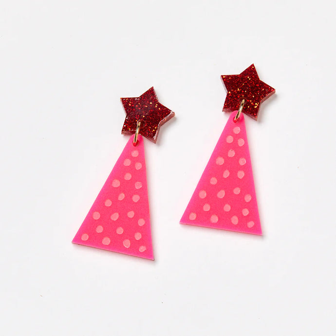 Christmas Tree Earrings Spot Pink