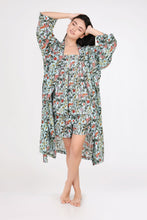 Load image into Gallery viewer, Arabella Dressing Gown Aqua with Orange Flowers
