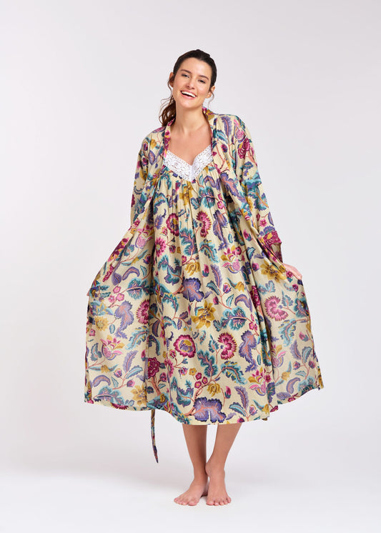 Arabella Dressing Gown Purple & Pink Florals